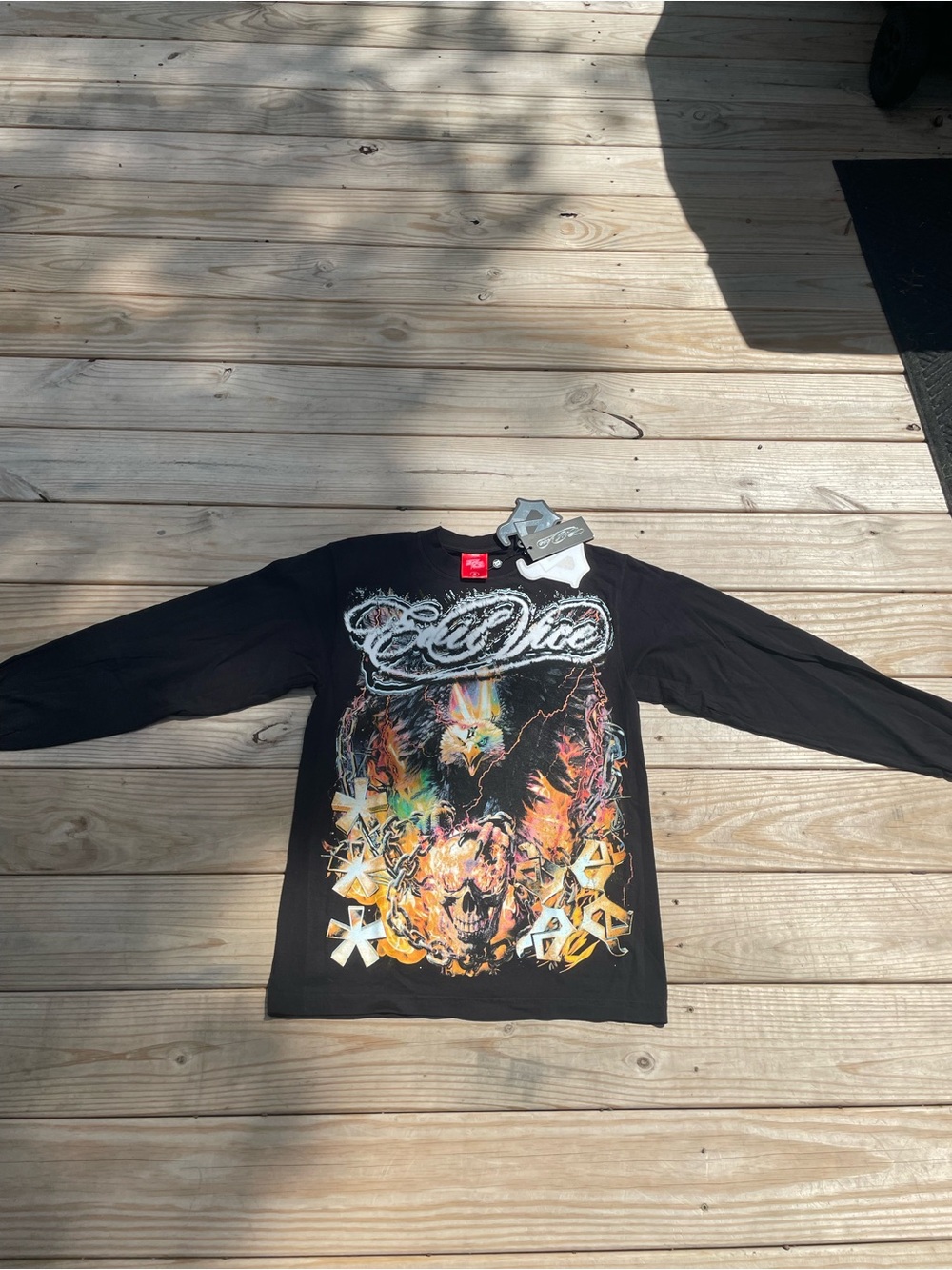 Evil Vice Small  Graphic Long-Sleeve Tee with Colorful Flame Skull Design